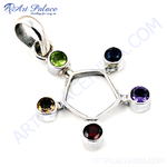 Load image into Gallery viewer, 925 sterling silver pendant with assorted colorful gemstones, a beautiful jewelry piece.
