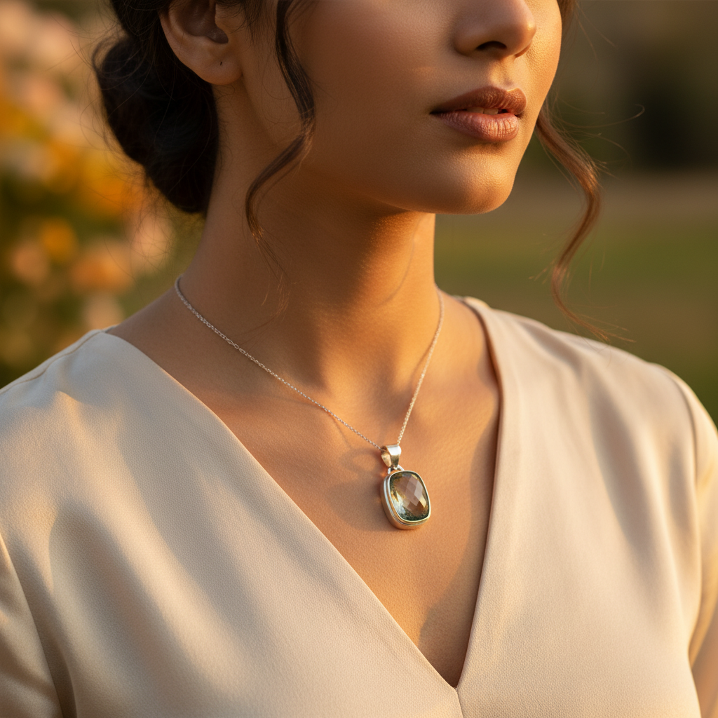 925 Silver Green Quartz Pendant for Women | Daily Wear Gift