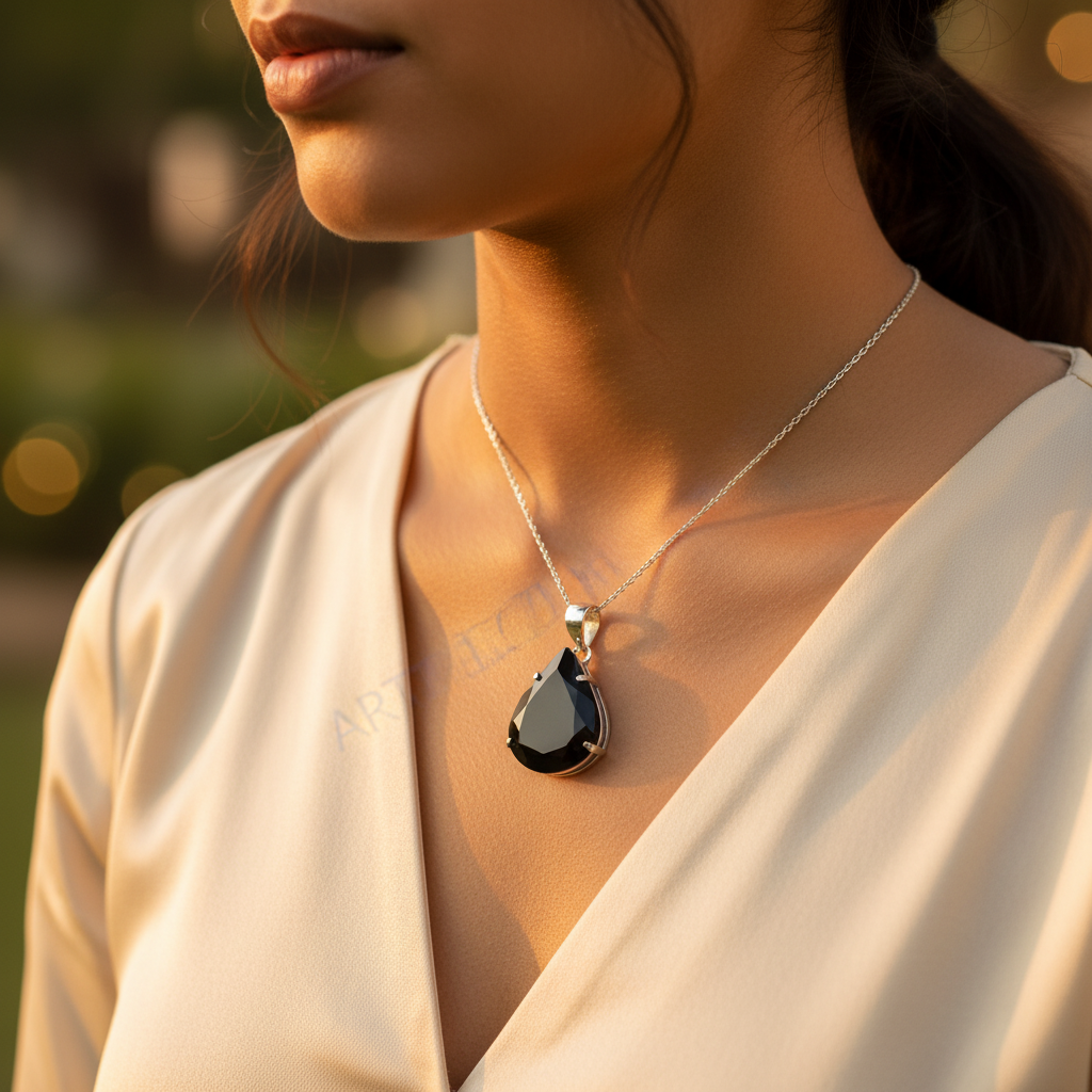 Colgante de lágrima de ónix negro en plata 925 para mujer | Joyería con piedras preciosas