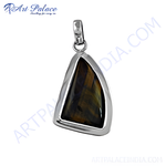 Load image into Gallery viewer, Sterling silver pendant featuring a triangular tiger&#39;s eye gemstone with gold and brown hues
