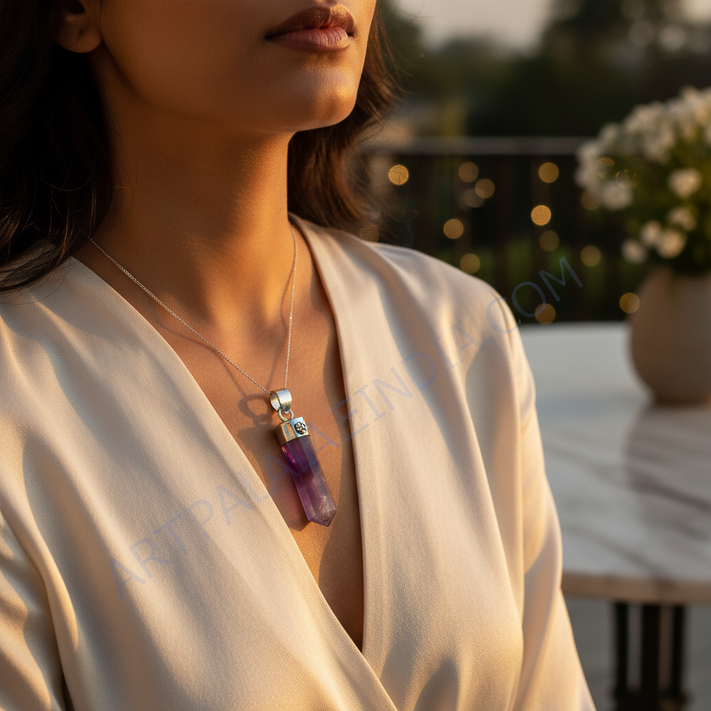 Colgante de punta de amatista en plata 925 | Joyería de cristal para mujer