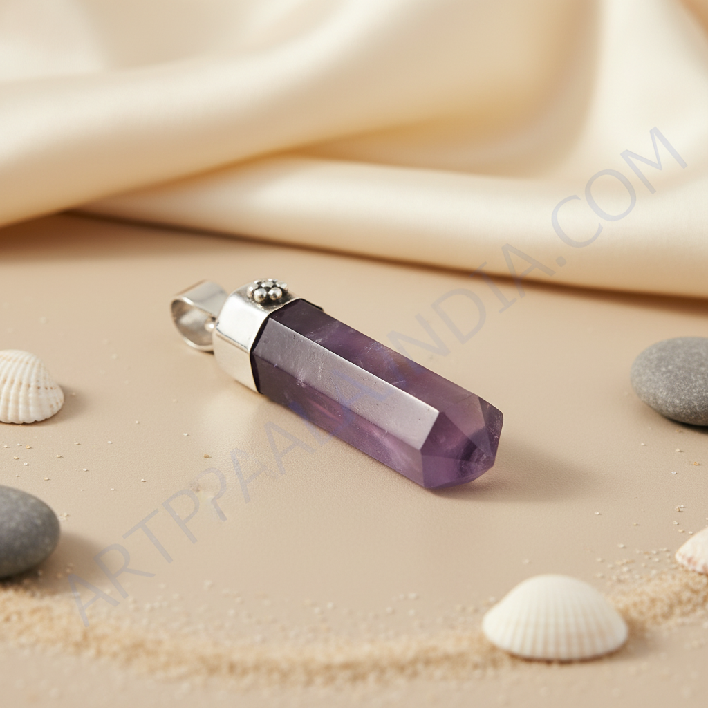 Colgante de punta de amatista en plata 925 | Joyería de cristal para mujer