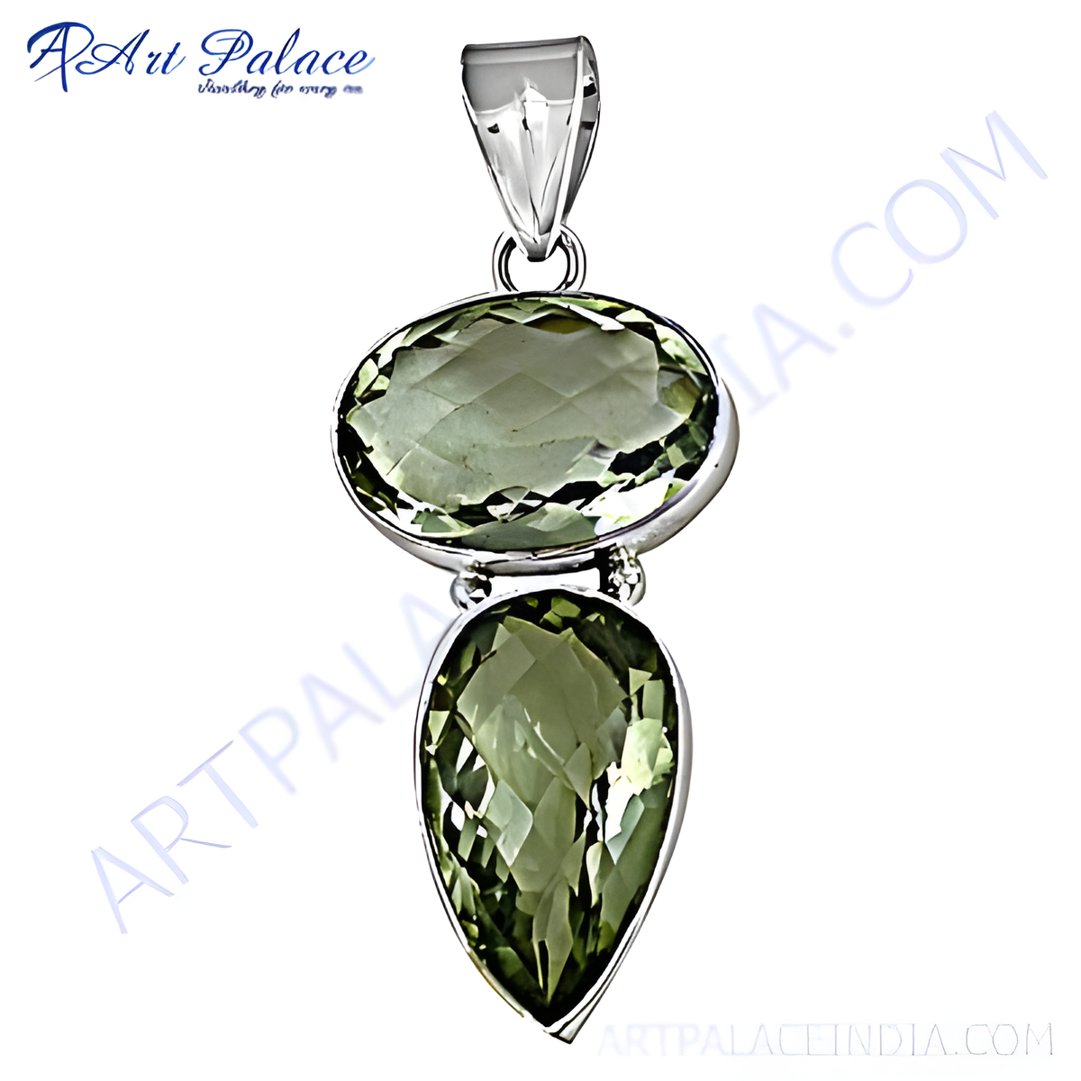925 sterling silver pendant with two green amethyst gemstones