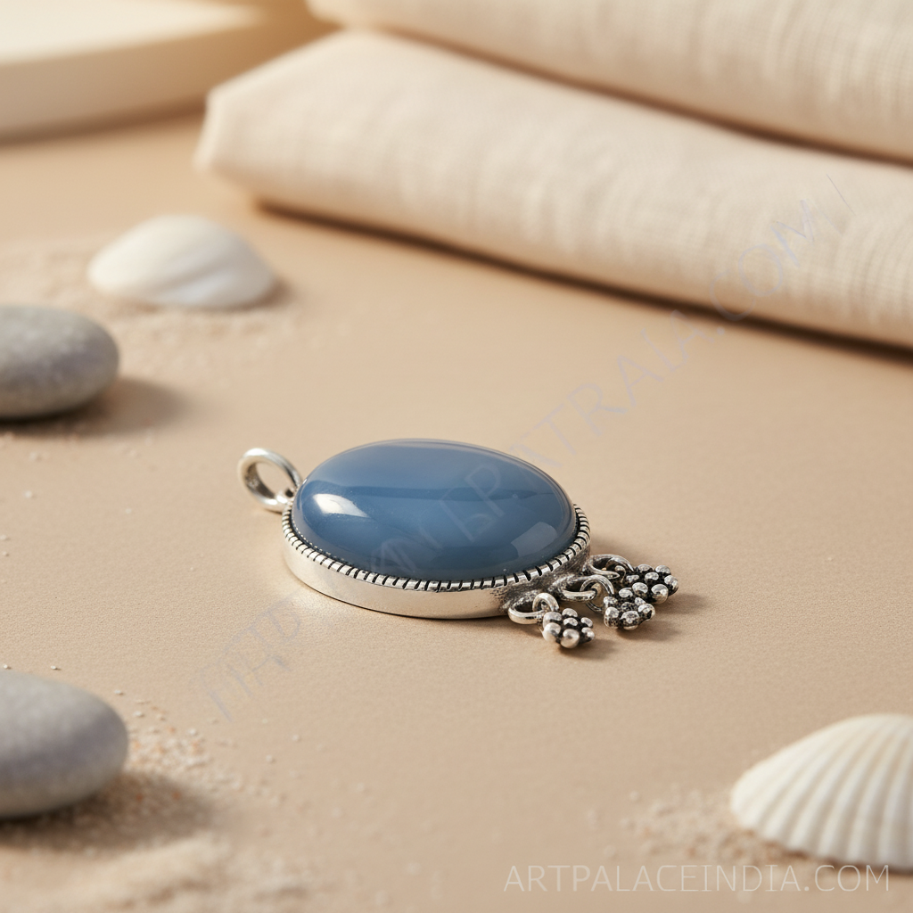 925 silver blue chalcedony pendant | women's gemstone jewelry
