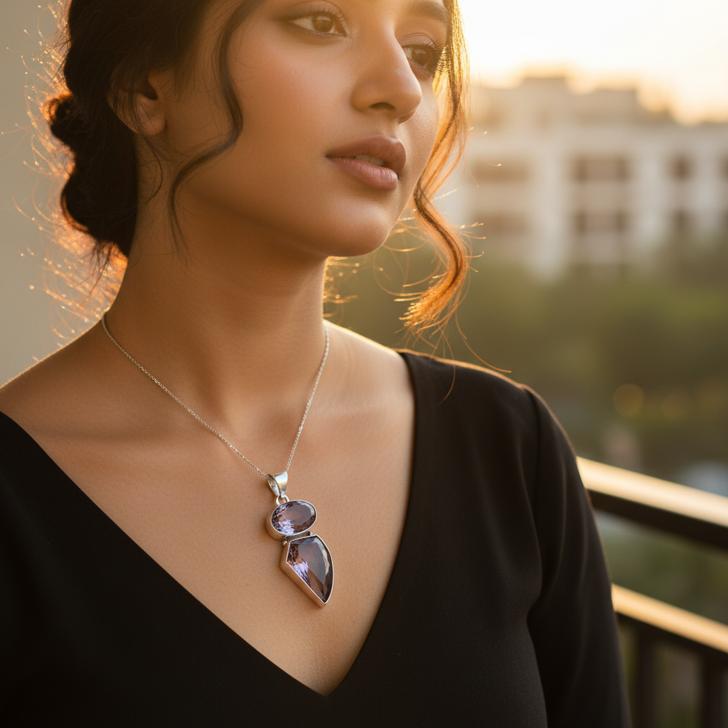 Colgante de amatista en plata 925 para mujer | Joyería con piedras preciosas