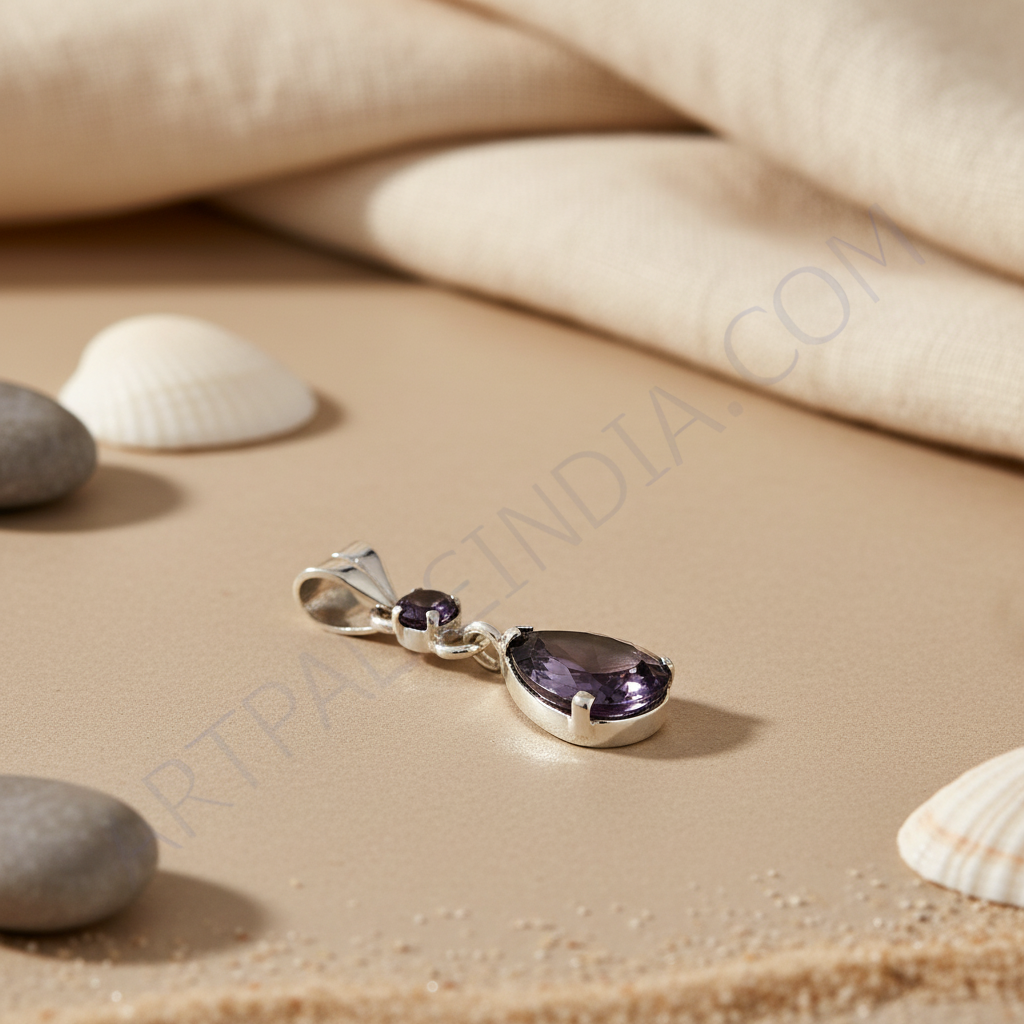 Collar con colgante de lágrima de amatista en plata 925 para mujer