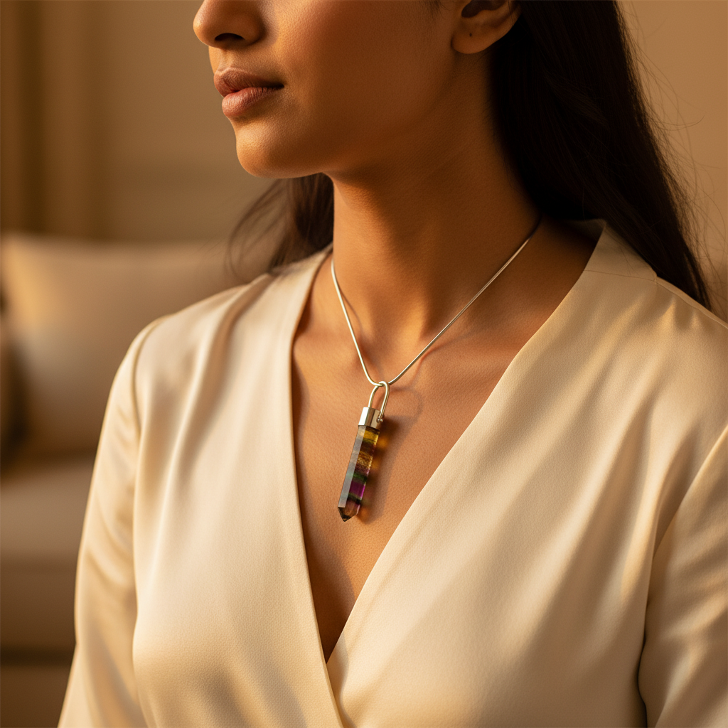 Colgante de fluorita de plata | Joyería de piedras preciosas naturales para mujer