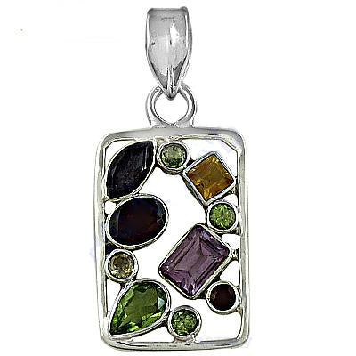 925 Silver Multi-Gemstone Pendant Necklace for Women