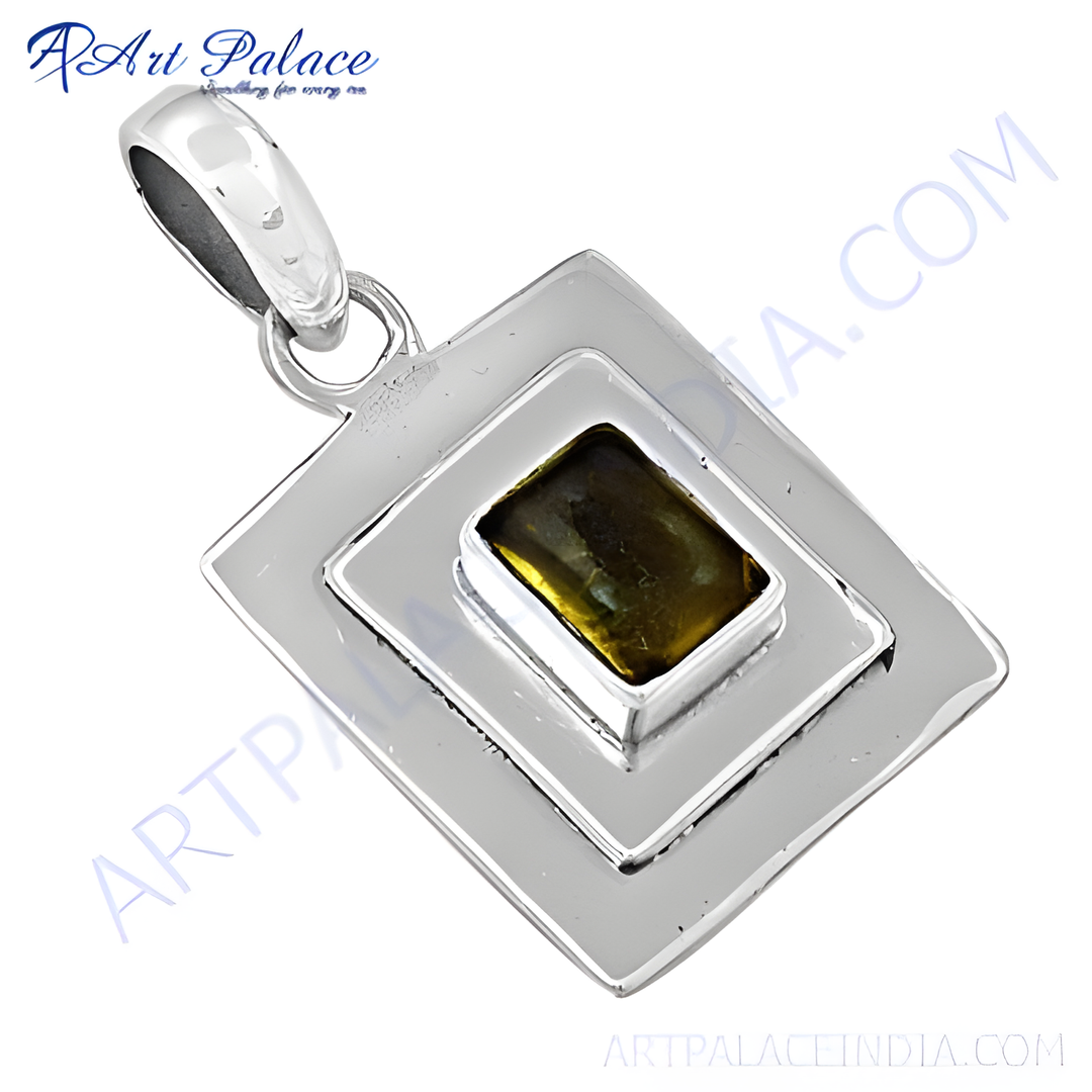 925 sterling silver pendant with a square shaped tiger eye gemstone center. A stylish charm pendant for women.