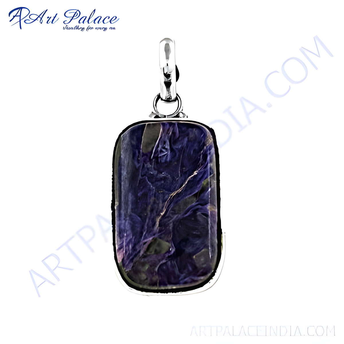 925 sterling silver charoite pendant with a rectangular purple gemstone