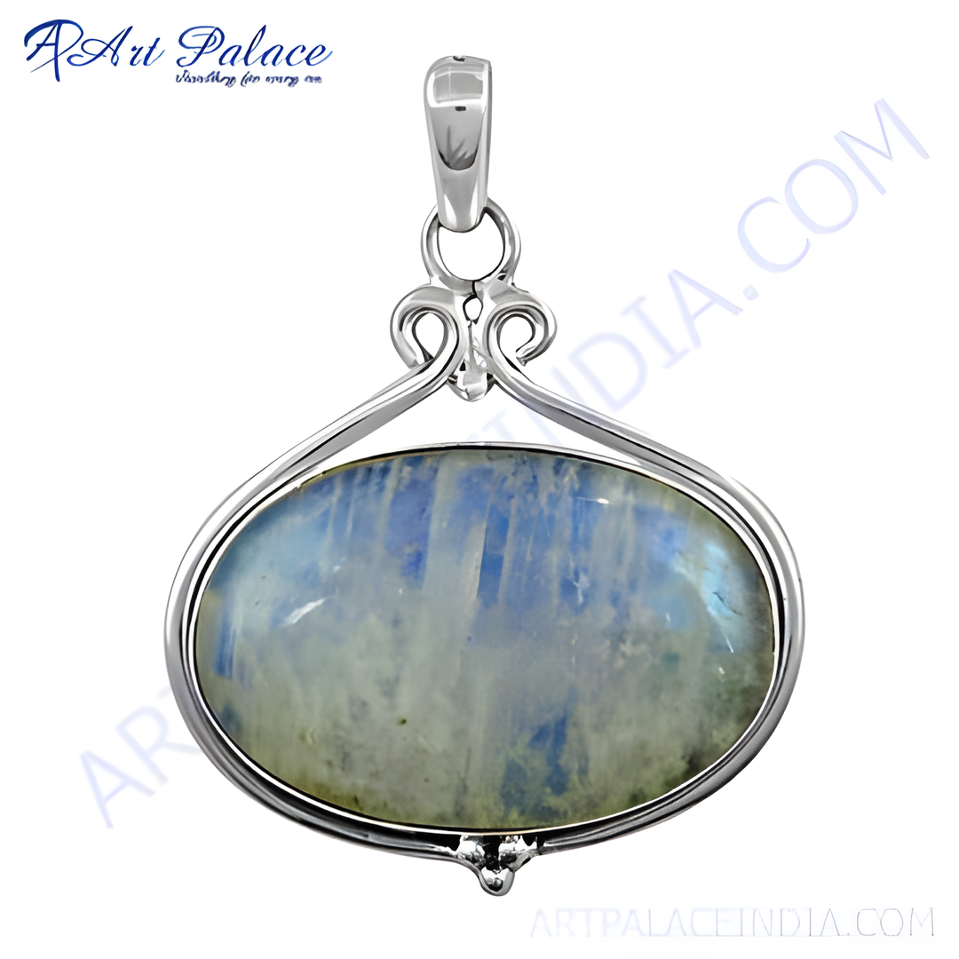 925 sterling silver moonstone pendant, oval shape, featuring a beautiful blue and white gemstone, women's necklace.