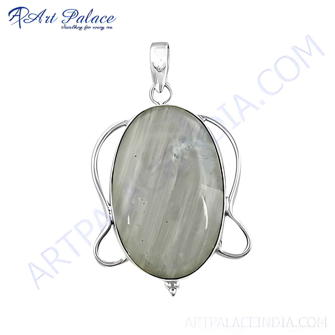 925 sterling silver moonstone pendant, oval gemstone, light gray color, charm necklace for women.