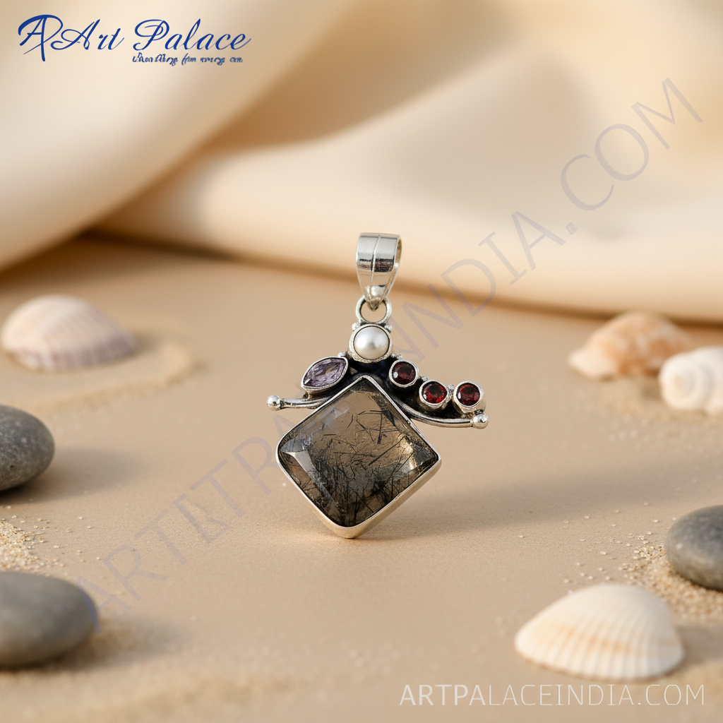 925 Silver Rutilated Quartz Pendant for Women | Gemstone Jewelry