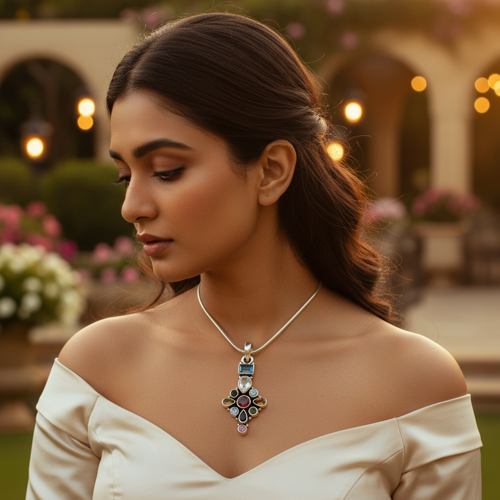 925纯银多宝石吊坠（女士款）| 礼品首饰