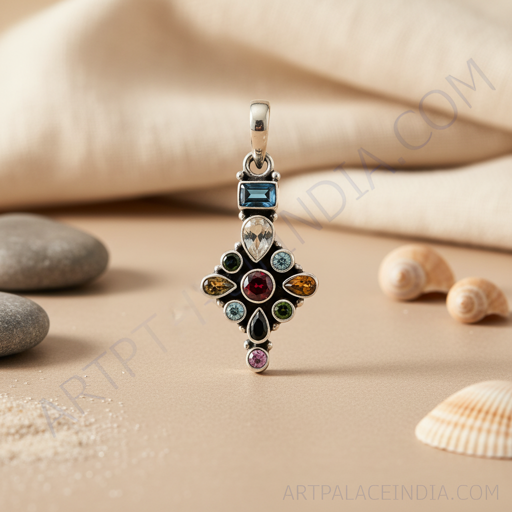 925纯银多宝石吊坠（女士款）| 礼品首饰