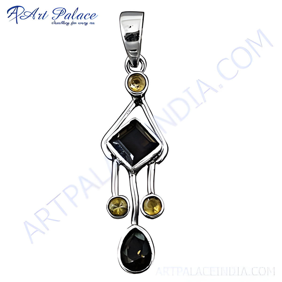 925 sterling silver smoky quartz pendant with yellow gemstone accents