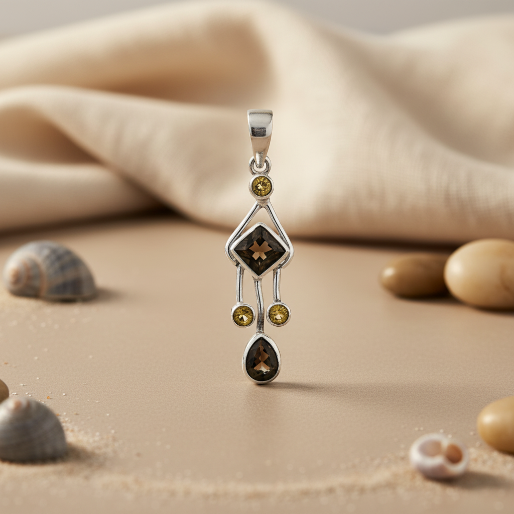 925 Silver Smoky Quartz Pendant for Women | Gemstone Jewelry