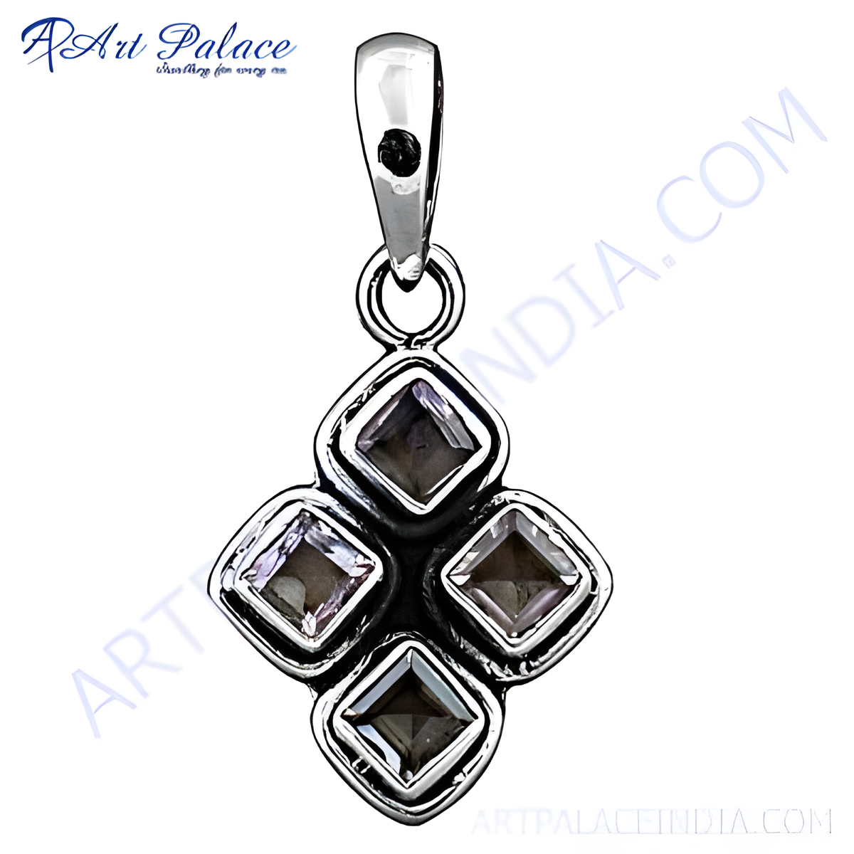 925 sterling silver pendant with square gemstones, perfect for women