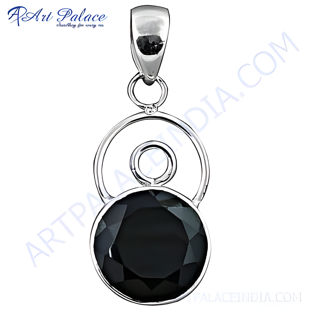 925 sterling silver pendant featuring a large black onyx gemstone for women