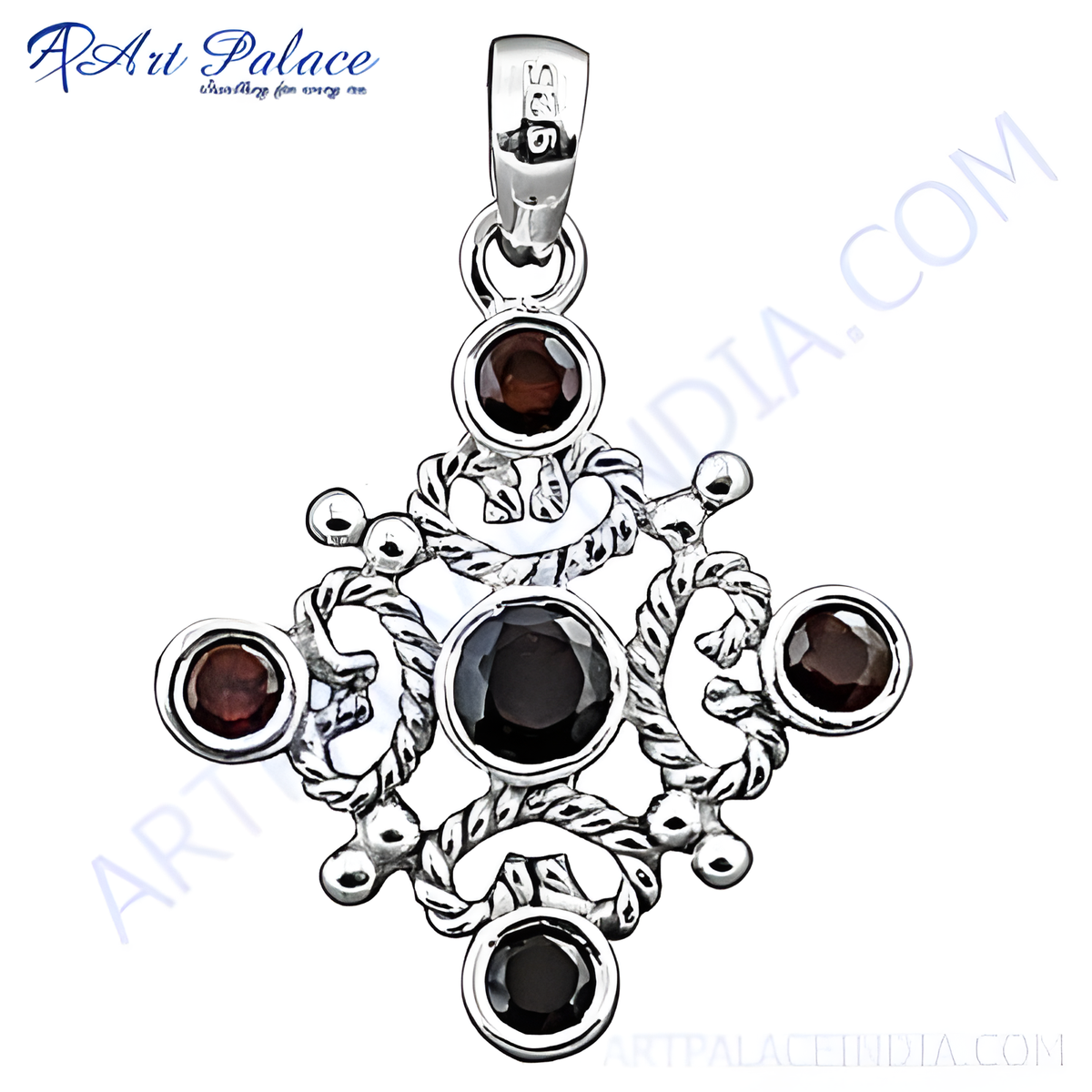 925 sterling silver charm pendant with round cut red garnet gemstones