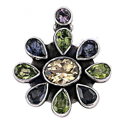 925 Silver Multi-Gemstone Pendant | Women's Floral Jewelry