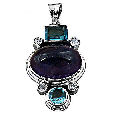 925 Silver Amethyst & Blue Topaz Pendant for Women | Gemstone Jewelry