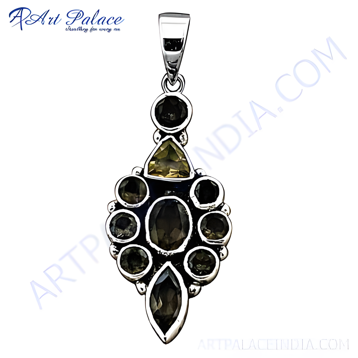925 sterling silver pendant with oval and round smoky quartz gemstones in silver setting