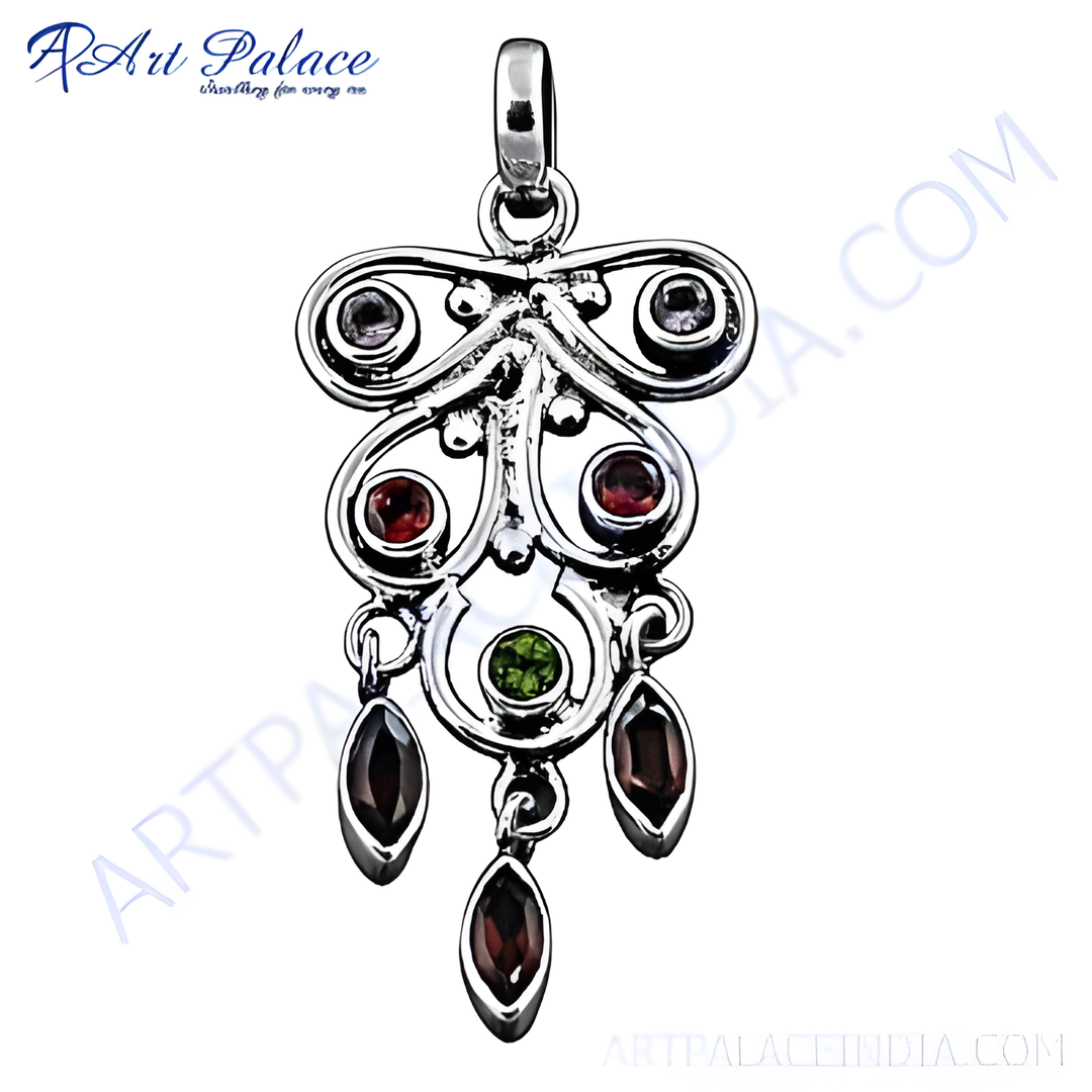925 sterling silver charm pendant featuring garnet gemstones in a unique design.