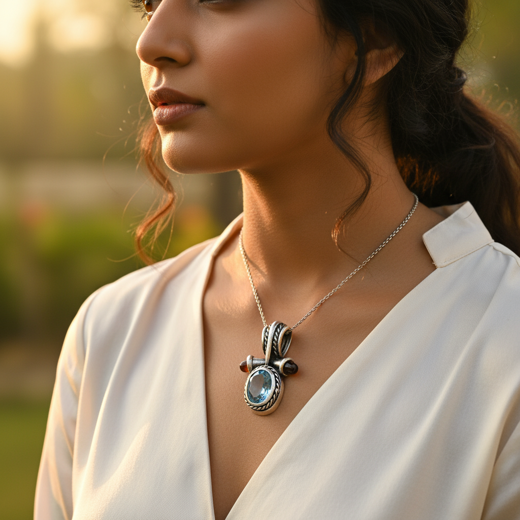 925 Silver Blue Topaz Pendant for Women | Gemstone Jewelry