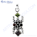 Load image into Gallery viewer, 925 sterling silver gemstone pendant featuring peridot, garnet, and smoky quartz, a unique charm pendant.
