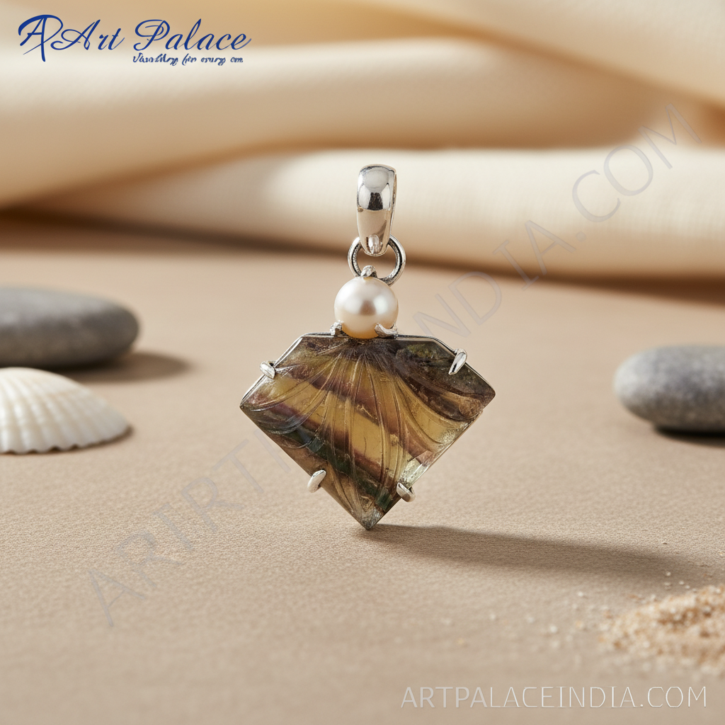 925 silver fluorite & pearl pendant | gemstone jewelry for women