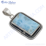 Load image into Gallery viewer, 925 sterling silver pendant featuring a rectangular larimar gemstone in blue and white hues.
