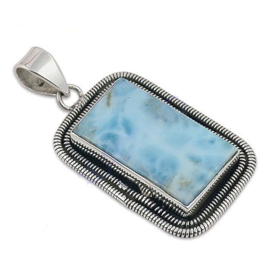 925 Silver Larimar Pendant | Rectangular Stone for Women