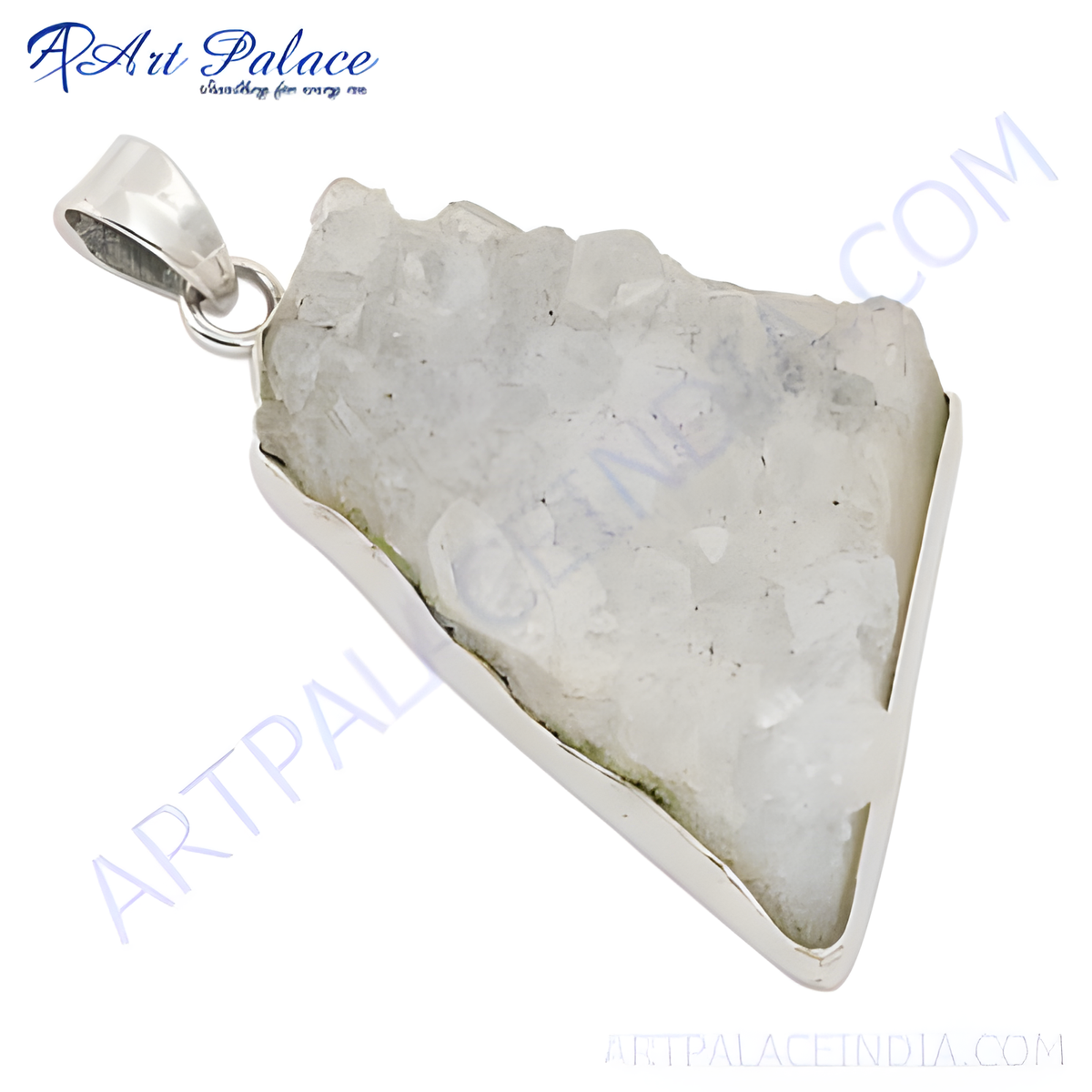 925 sterling silver druzy quartz pendant with natural white crystal