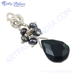 Load image into Gallery viewer, 925 sterling silver black onyx and pearl charm pendant for women.
