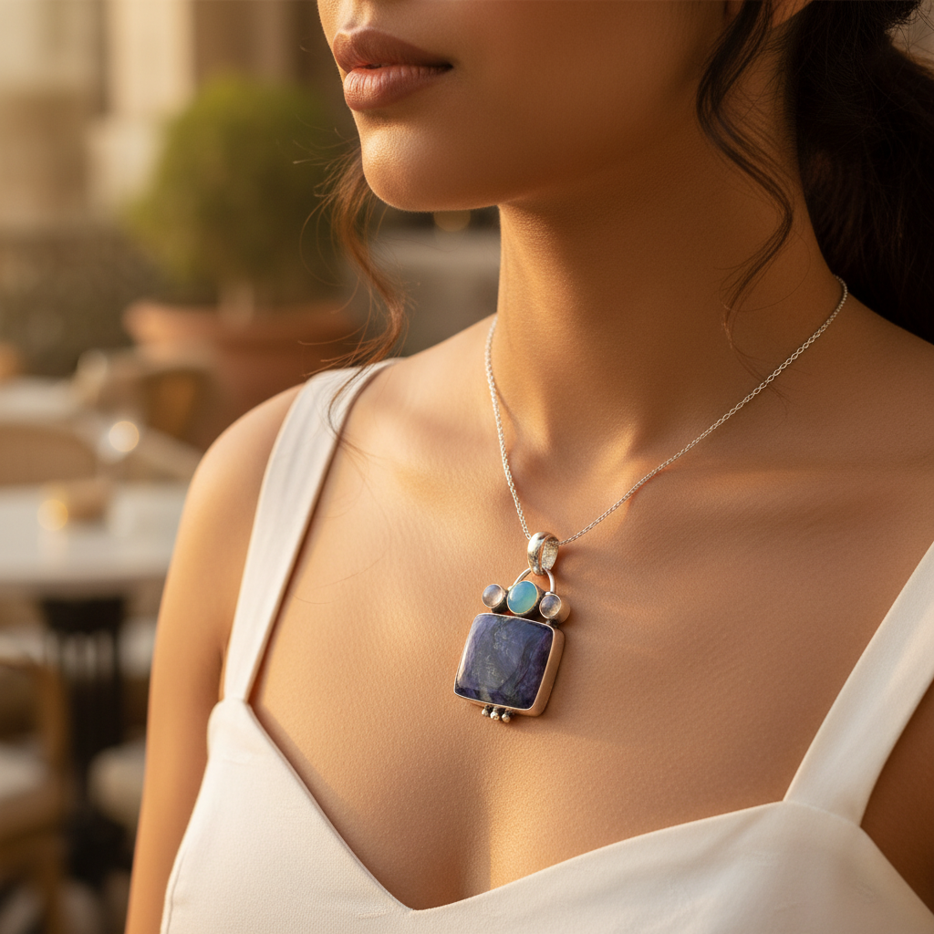 925 Silver Charoite Pendant Necklace for Women | Gemstone Jewelry