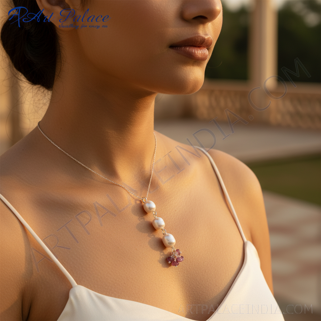 Silver Pearl & Pink Tourmaline Pendant | Women's Jewelry Gift