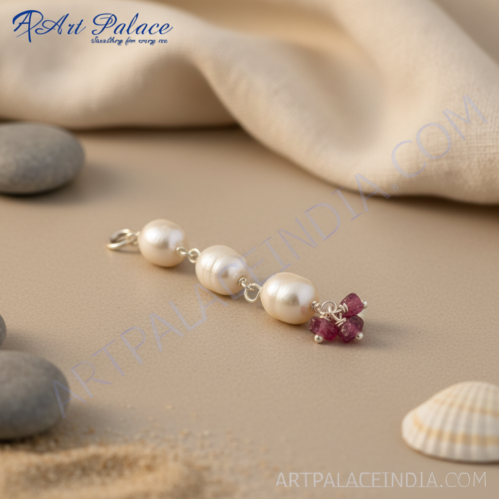 Silver Pearl & Pink Tourmaline Pendant | Women's Jewelry Gift