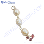 Load image into Gallery viewer, Sterling silver pendant with white pearls and pink tourmaline gemstones, elegant women&#39;s jewelry
