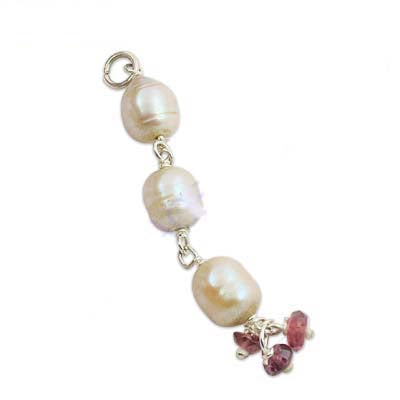 Silver pearl & pink tourmaline pendant | women's jewelry gift
