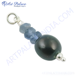 Load image into Gallery viewer, Sterling silver charm pendant with blue and black gemstones for women.
