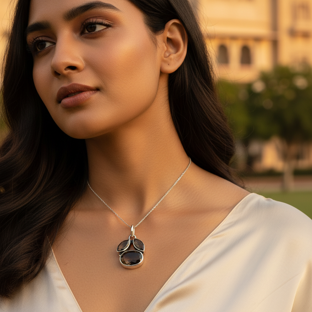 925 Silver Smoky Quartz Pendant for Women | Gemstone Jewelry