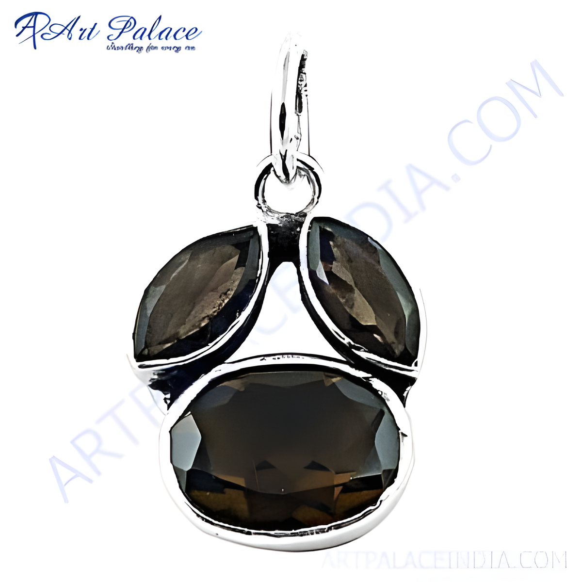 925 sterling silver pendant with oval and marquise cut smoky quartz gemstones, a beautiful dark brown color