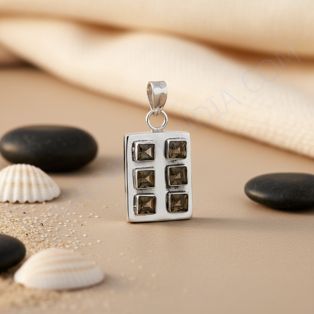 Colgante de cuarzo ahumado en plata 925 para mujer | Joyería con piedras preciosas