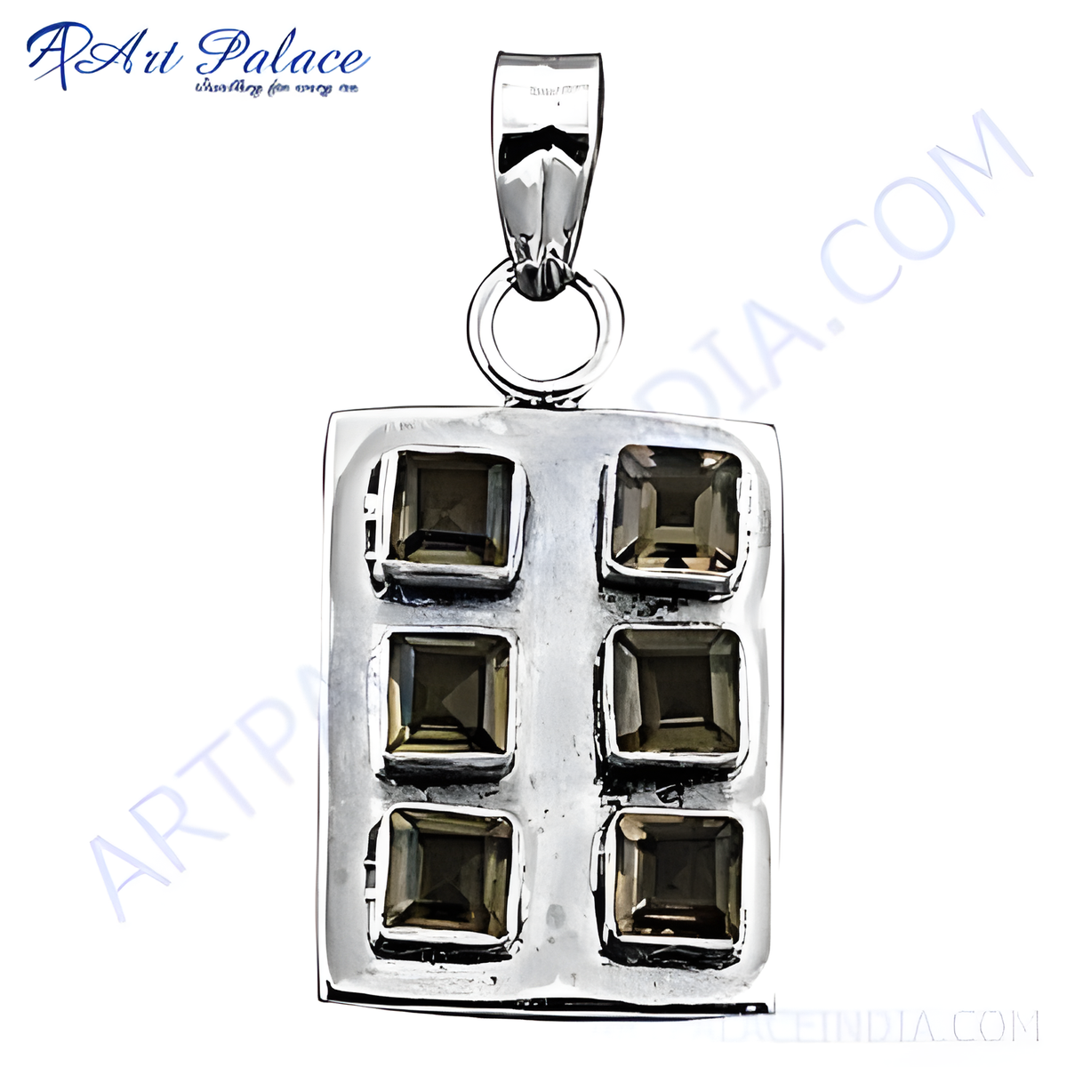 925 sterling silver pendant featuring six square cut smoky quartz gemstones, a beautiful gemstone charm