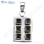 Load image into Gallery viewer, 925 sterling silver pendant featuring six square-cut smoky quartz gemstones, a beautiful gemstone charm.
