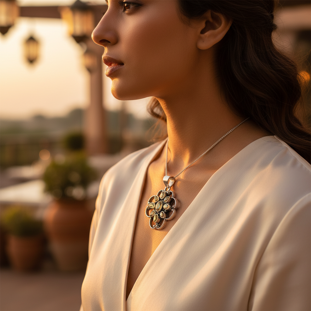 925 Silver Citrine Pendant | Floral Gemstone Jewelry for Women