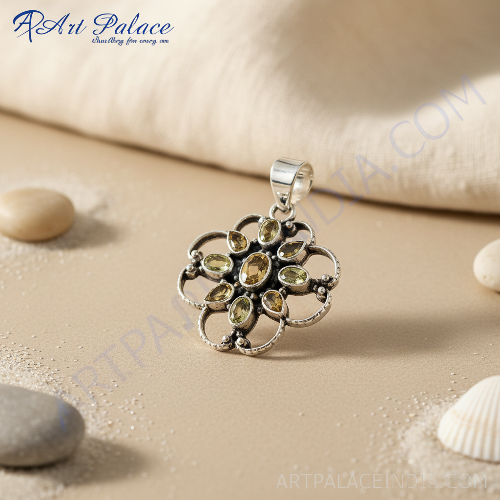 925 silver citrine pendant | floral gemstone jewelry for women