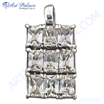 Load image into Gallery viewer, Silver pendant featuring rows of sparkling cubic zirconia stones.
