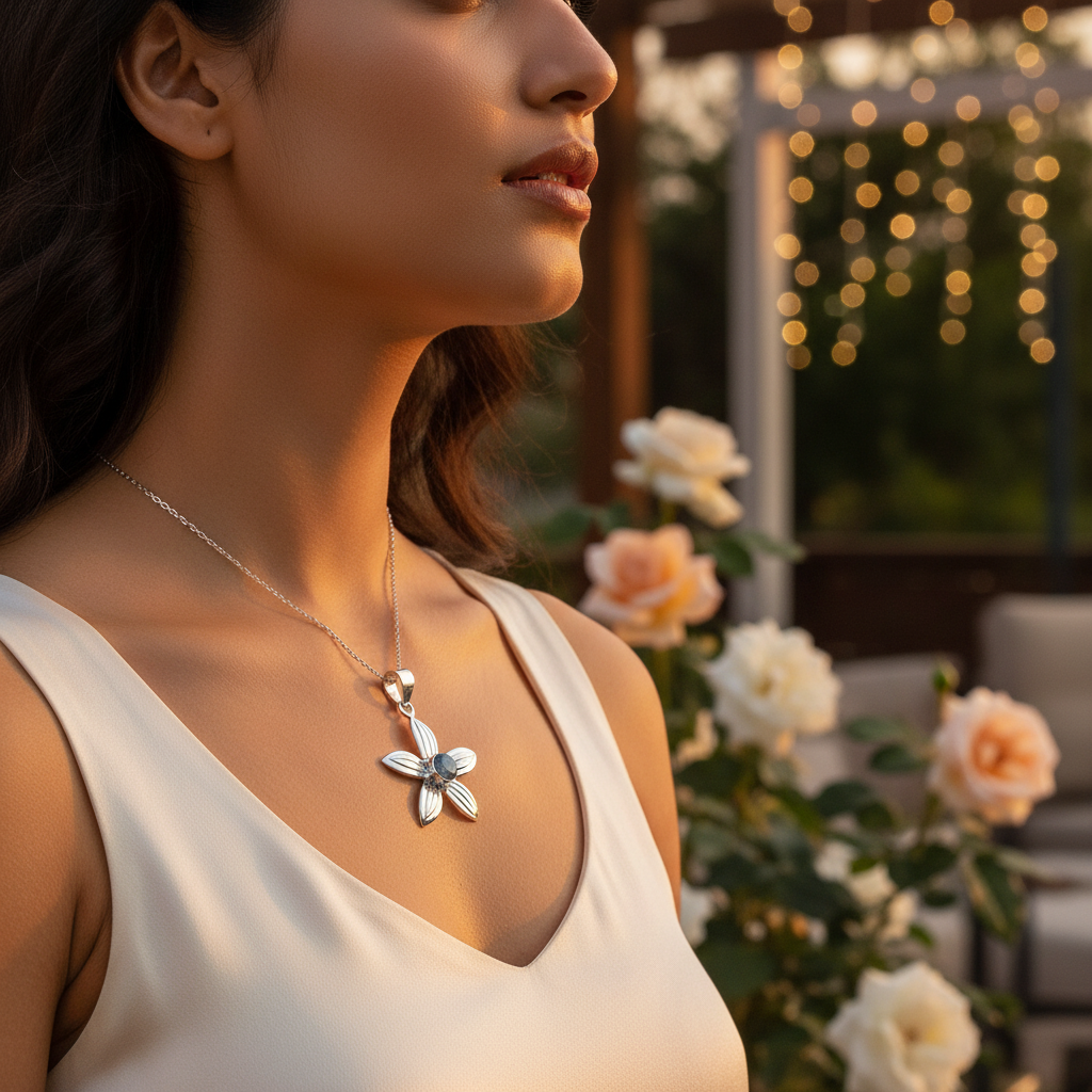 925 Silver Flower Pendant with Gemstone | Women's Jewelry Gift